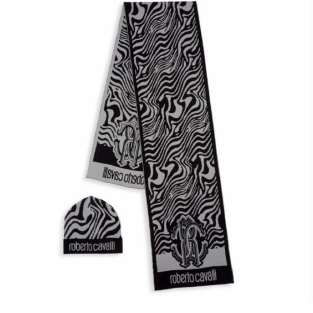 Roberto Cavalli Scarf Wool Beanie Set Brand New With Box